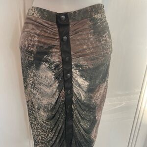 NEW Tags Cut 25 Skirt Size 4 Green Beige Front Snap Mini Pencil Made In USA